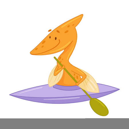 Cute adorable dinosaur animal canoeing. Lovely dino for nursery, t-shirt, book, print, poster design cartoon vector illustrationのイラスト素材