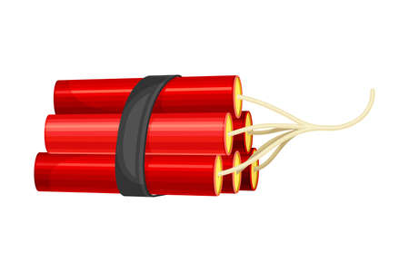 Bundle of red dynamite sticks with wick vector illustrationのイラスト素材