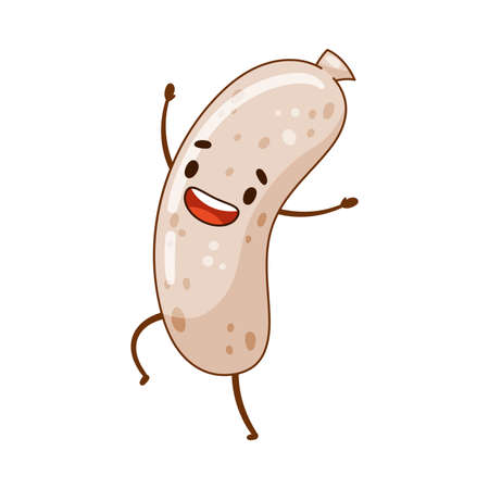 Cute happy funny smiling sausage cartoon character vector illustrationのイラスト素材