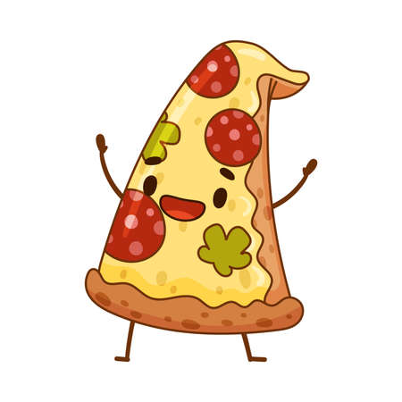 Happy funny smiling pizza cartoon character vector illustrationのイラスト素材