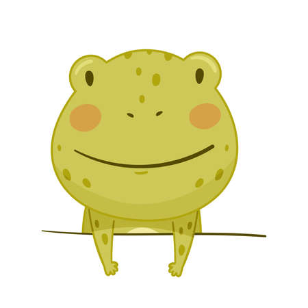 Cute green funny frog amphibian animal character cartoon vector illustrationのイラスト素材