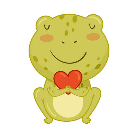 Cute frog with red bow tie. Green funny amphibian toad character cartoon vector illustrationのイラスト素材