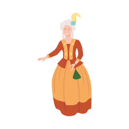Aristocratic lady in luxury historical costume of 18th century. Rococo fashion style cartoon vector illustrationのイラスト素材