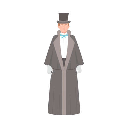 Man in historical costume of 19th century. Victorian fashion cartoon vector illustrationのイラスト素材