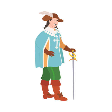 Warrior musketeer with sword cartoon vector illustration on white backgroundのイラスト素材