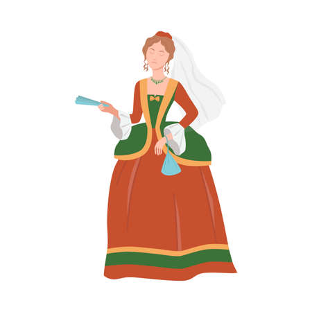 Beautiful aristocratic lady in luxury historical costume of 18th century cartoon vector illustrationのイラスト素材