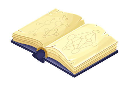 Old opened book with magic spells cartoon vector illustrationのイラスト素材