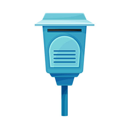 Blue retro street post box for paper letters and newspapers flat vector illustrationのイラスト素材