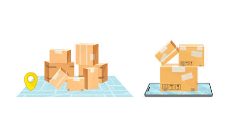 Delivery service set. Online order order tracking technology concept vector illustrationのイラスト素材