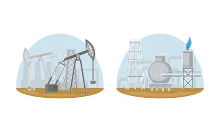 Oil and gas industry extraction production set vector illustration on white backgroundのイラスト素材