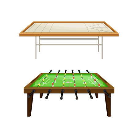 Football and beer pong tables. Board games concept vector illustrationのイラスト素材