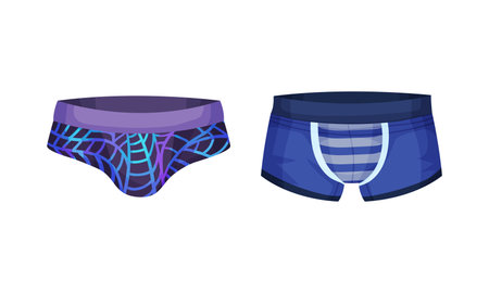 Tight Male Elastic Swim Trunks as Swimsuit for Water Activity Vector Set