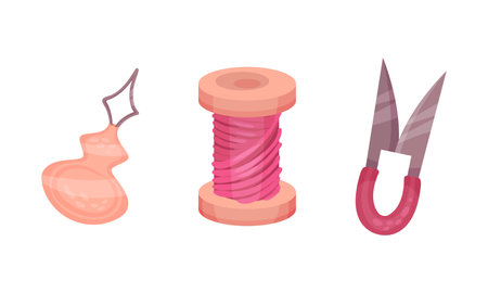 Reel or Spool with Thread and Seam Ripper Vector Setのイラスト素材