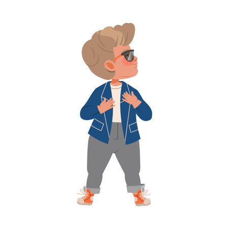 Cute stylish little boy in fashionable outfit cartoon vector illustrationのイラスト素材