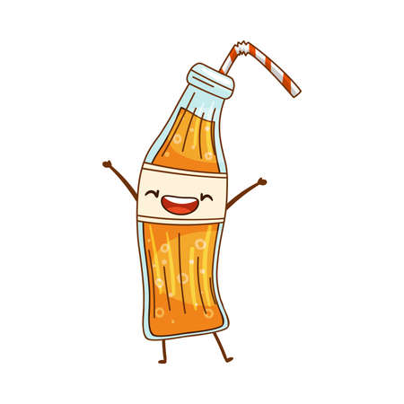 Happy funny smiling soda drink bottle cartoon character vector illustrationのイラスト素材