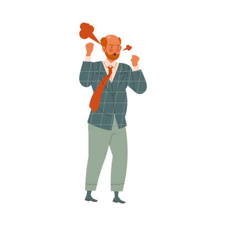 Evil boss character yelling with steam coming out of his ears vector illustrationのイラスト素材