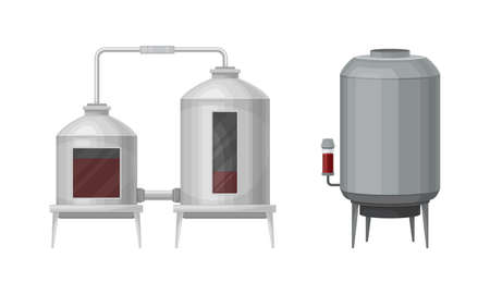 Metal Tank with Grape Juice as Alcoholic Fermentation Vector Setのイラスト素材