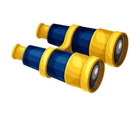 Binoculars with glass lenses, yellow and blue optical instrument for magnifying distant objects vector illustrationのイラスト素材