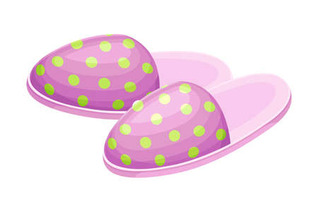 Pair of pink textile slippers, soft comfortable footwear for home, flip flops shoes cartoon vector illustrationのイラスト素材