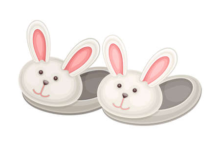 Pair of bunny slippers, soft comfortable textile footwear for home cartoon vector illustrationのイラスト素材