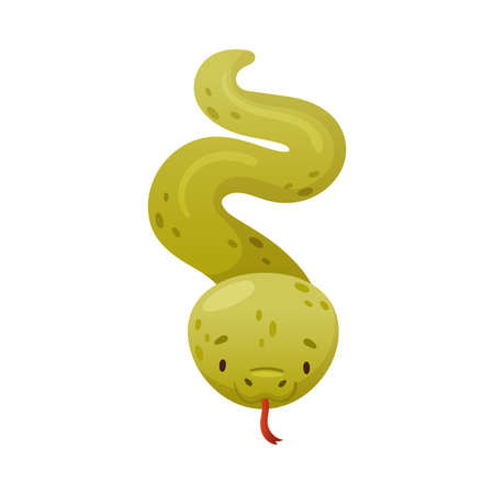 Cute green crawling snake. Funny wild reptile baby animal cartoon vector illustrationのイラスト素材