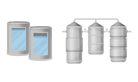 Water Purification Process with Filtration and Distillation in Cylindrical Tank Vector Setのイラスト素材