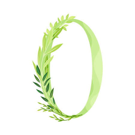 Number or Numeral Zero Decorated with Green Foliage and Leaf Vector Illustrationのイラスト素材
