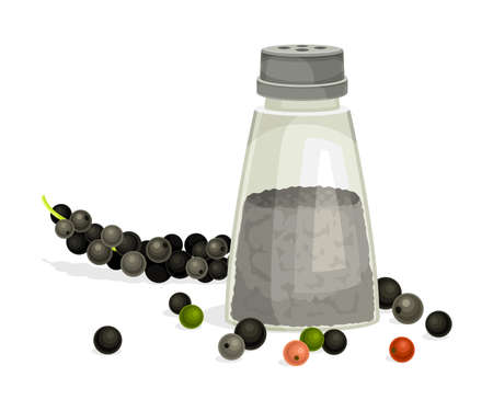 Pepper glass shaker. Bottle with spice condiments vector illustrationのイラスト素材