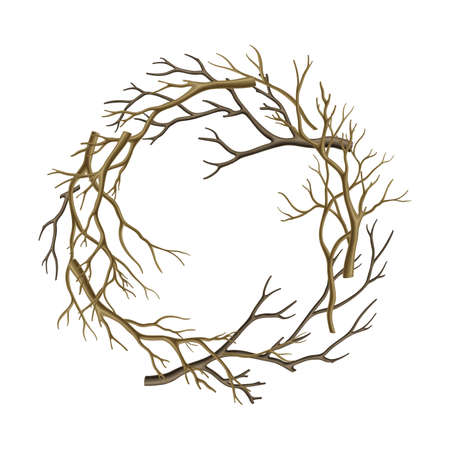 Bare Tree Branch Entangled in Round Wreath Vector Illustrationのイラスト素材
