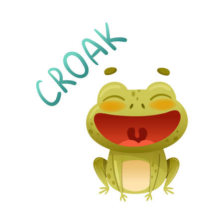 Cute funny frog croaking. Happy green toad cartoon character vector illustrationのイラスト素材