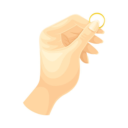 Female hand with manicure holding golden ring vector illustrationのイラスト素材