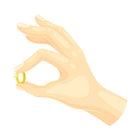 Male hand holding golden ring with pearl vector illustration on white backgroundのイラスト素材