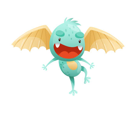 Cute cartoon monster baby character. winged alien with funny smiling face vector illustrationのイラスト素材
