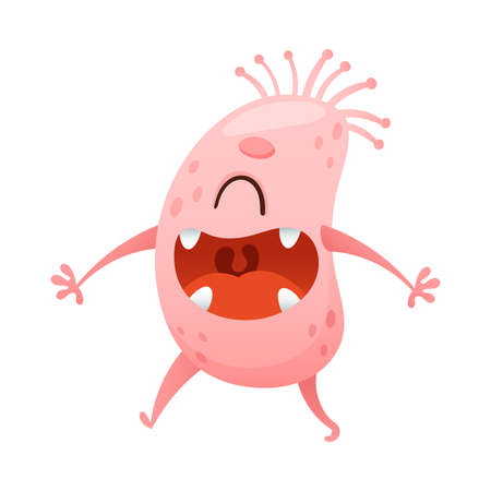Cute cartoon monster baby character. Pink alien with funny smiling face vector illustrationのイラスト素材