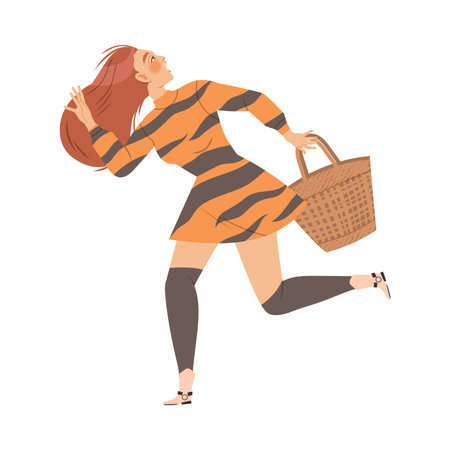 Woman Character Afraid of Something Feeling Scared and Terrified Running Away Vector Illustrationのイラスト素材