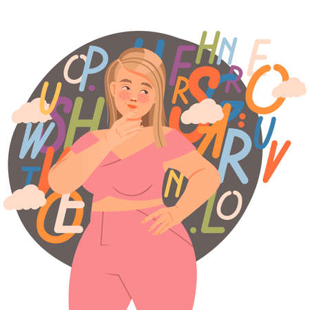 Young woman with humanitarian type of thinking. Human mental mindset, personality emotions concept cartoon vector illustrationのイラスト素材