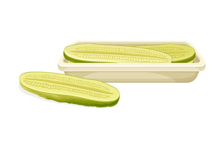 Homemade Pickled Cucumber or Gherkin Rested on Plate Vector Illustrationのイラスト素材