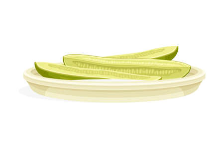 Homemade Pickled Cucumber or Gherkin Rested on Plate Vector Illustrationのイラスト素材