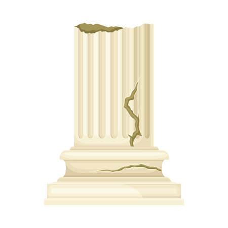 Broken marble pillar, roman stone column ruin, ancient temple architectural element vector illustrationのイラスト素材