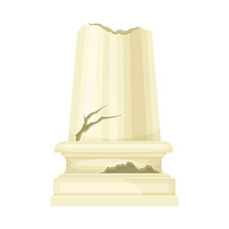 Old broken antique marble pillar, stone column ruin, ancient temple architectural element vector illustrationのイラスト素材