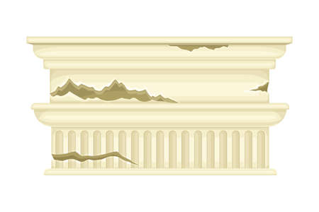 Ruined antique column, ancient building architectural element vector illustrationのイラスト素材