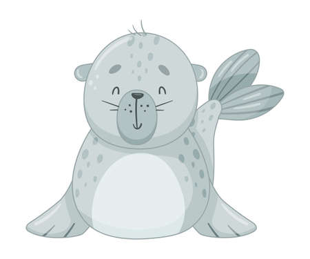 Cute adorable baby seal arctic animal character cartoon vector illustrationのイラスト素材
