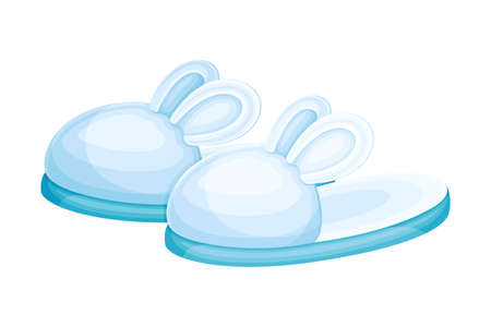 Pair of fuzzy rabbit slippers, soft comfortable textile footwear for home, flip flops shoes cartoon vector illustrationのイラスト素材