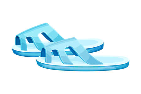 Pair of blue rubber slippers, comfortable footwear, flip flops shoes cartoon vector illustrationのイラスト素材