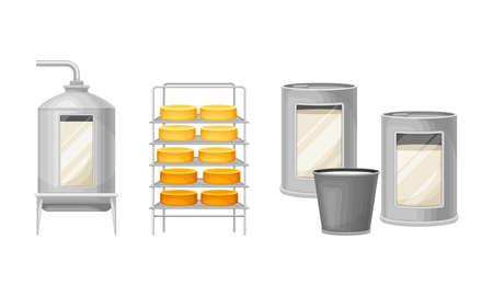Automated cheese production process. Equipment for production of dairy product vector illustrationのイラスト素材