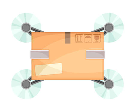 Bottom view of drone carrying parcel box to customer. Modern delivery service technology vector illustrationのイラスト素材