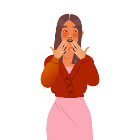 Happy surprised beautiful young woman vector illustration on white backgroundのイラスト素材