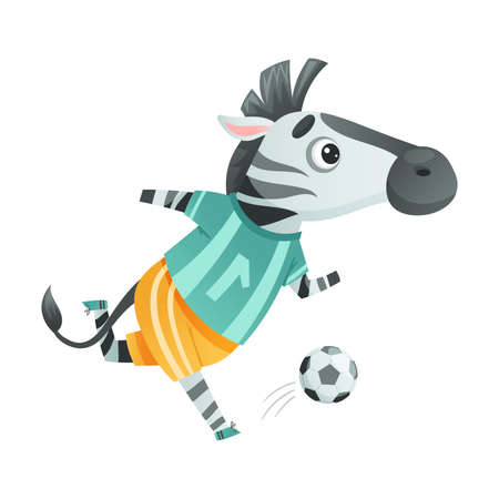 Zebra wild animal playing soccer. Cute football mascot in sports uniform cartoon vector illustrationのイラスト素材