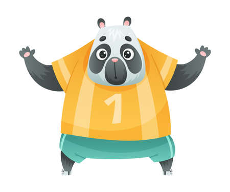 Panda bear goalkeeper animal playing soccer. Cute football mascot in sports uniform cartoon vector illustrationのイラスト素材