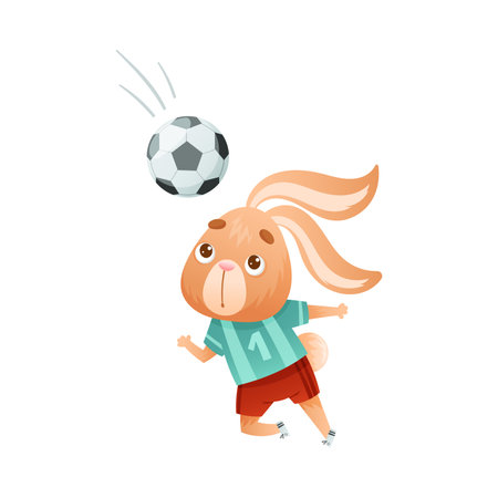 Rabbit animal playing soccer. Cute football mascot in sports uniform cartoon vector illustrationのイラスト素材